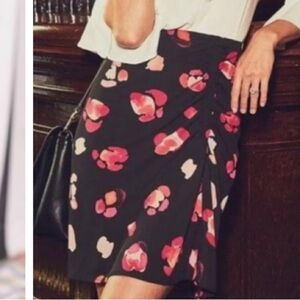 CAbi Black & Pink Floral Petal Print Ruched Wrap Pencil Skirt NEW Size M #5513